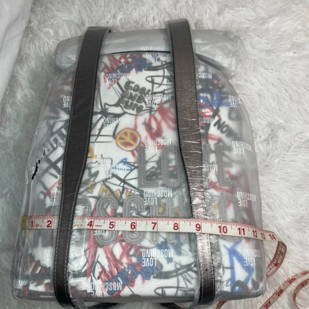 LOVE MOSCHINO White Graffiti Leather Backpack - Picture 14 of 15